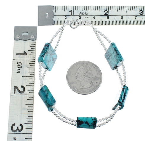 Genuine Sterling Silver Navajo Turquoise Bead Bracelet X10784